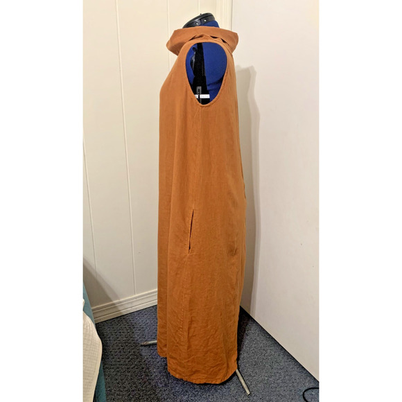 Bryn Walker Linen Cowl Neck Draped Pumpkin Orange Dress S Lagenlook Coastal Art - Picture 3 of 10